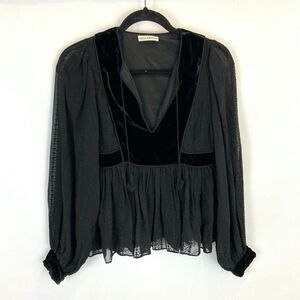 Ulla Johnson Riya Blouse Women's size‎ 4 Black Silk Sheer Velvet Embroidered Top